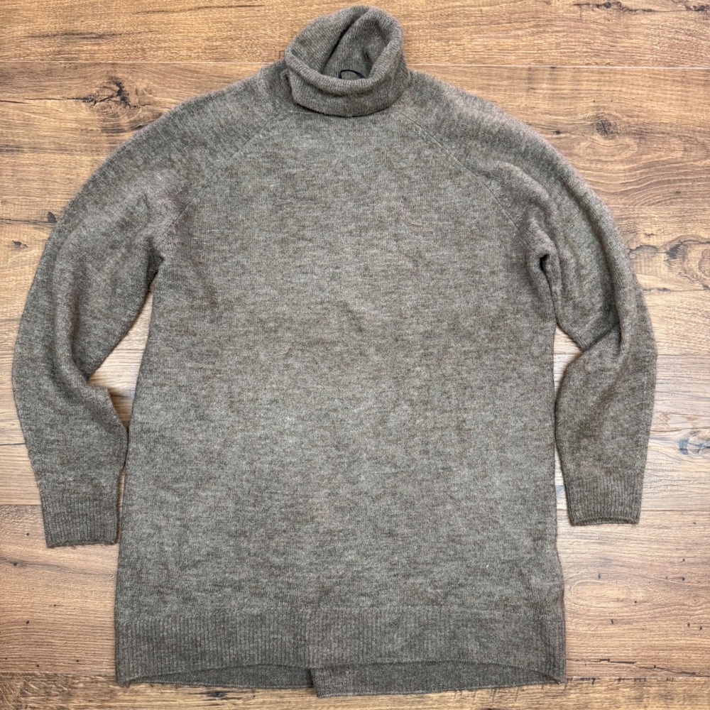 H&M Womens Small Sweater Tunic Brown Turtleneck Long Sleeve Wool Blend Cozy Boho